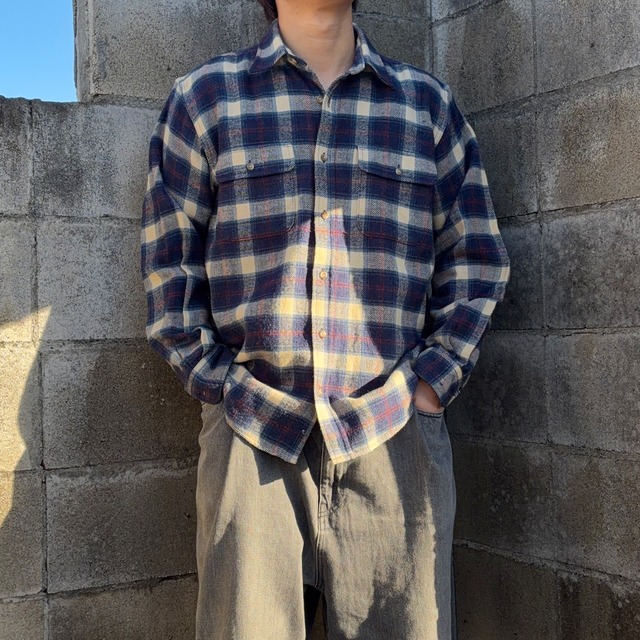 #7173 buffalo check pattern flap flannel shirt