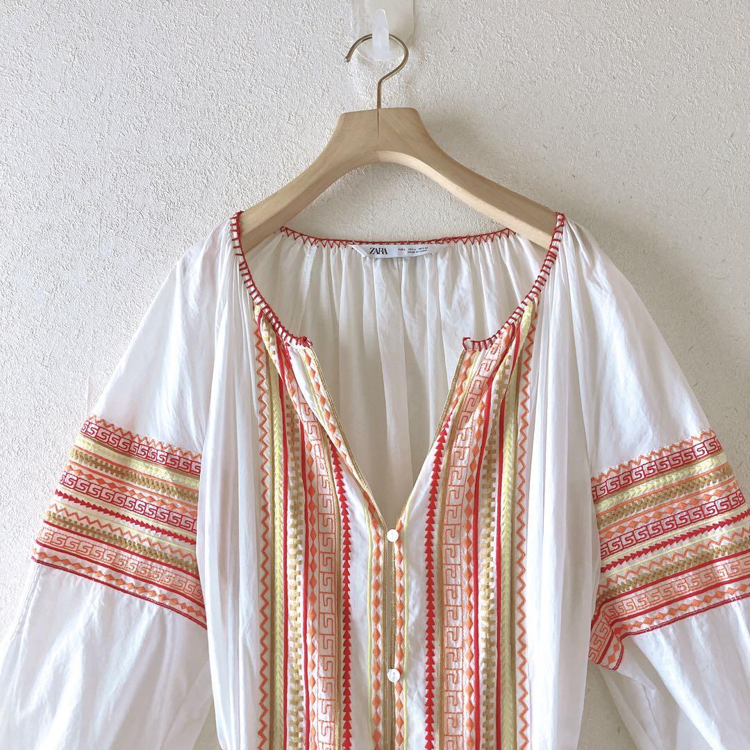 ZARA 刺繍ロング ワンピース エスニック インド綿風 ボヘミアン 白