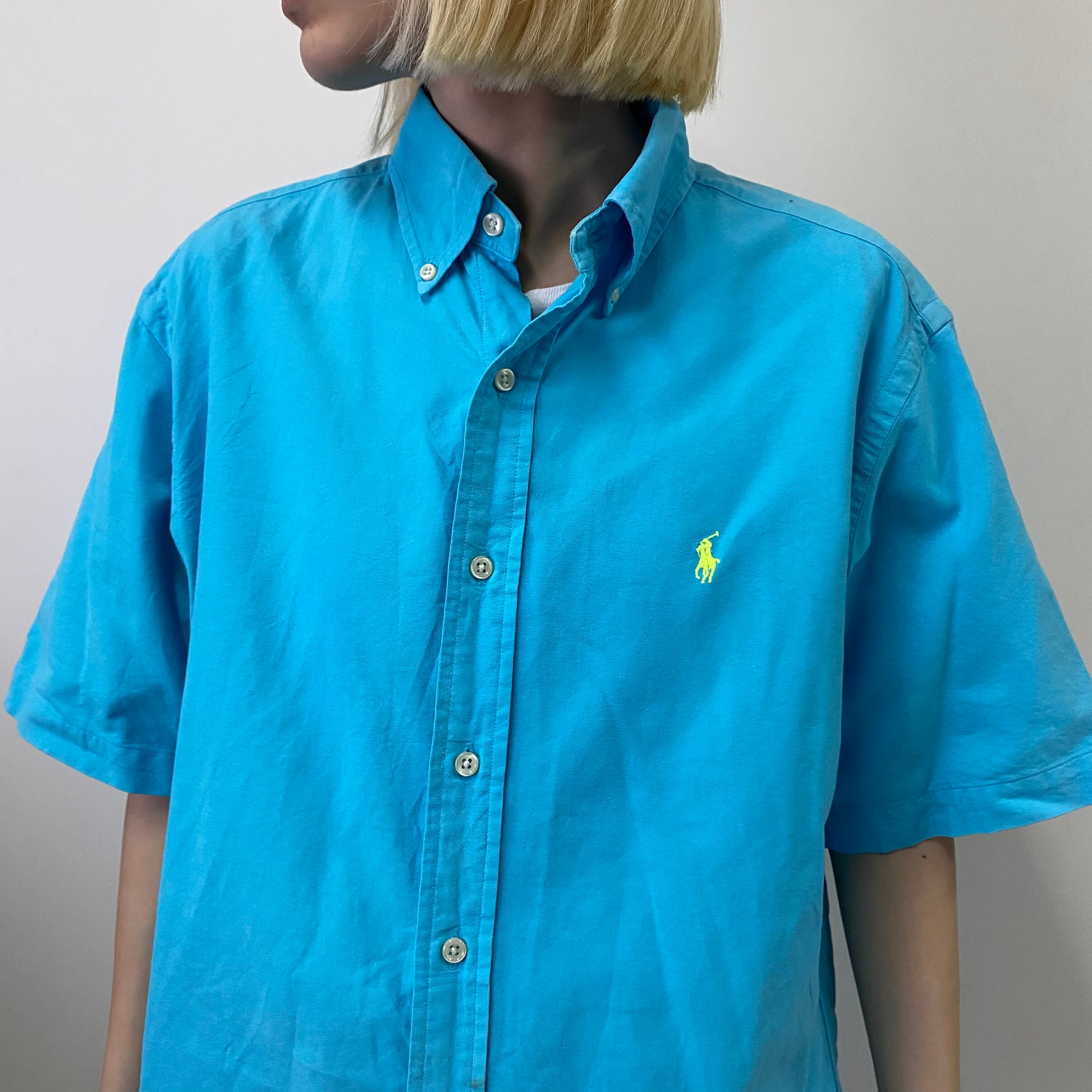 ポロラルフローレン パッチワークシャツ ブルー ボタンダウン サイズXL