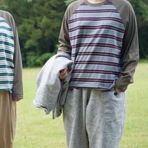 unseul　マルチボーダーラグランロンT 　＜ブラック×パープル＞