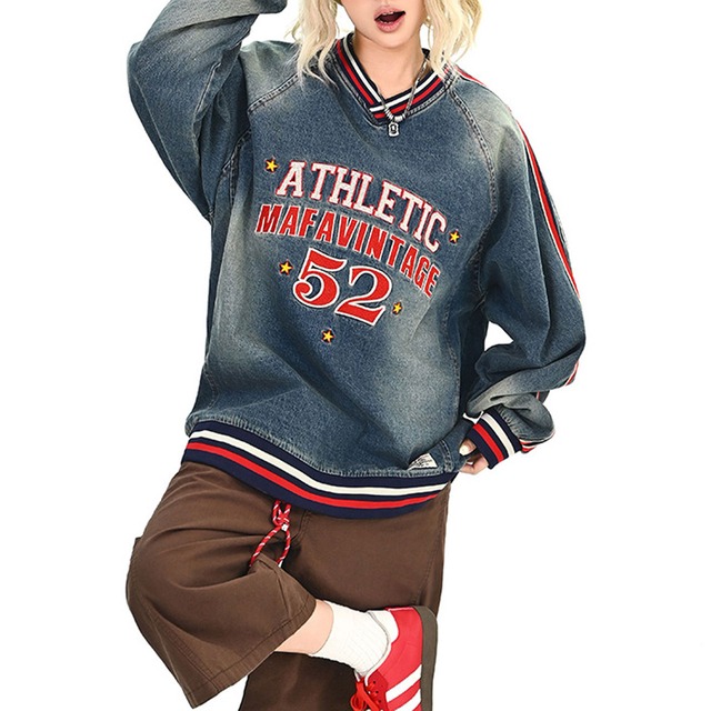 レタリングラインデニムプルオーバー 2col   R01044