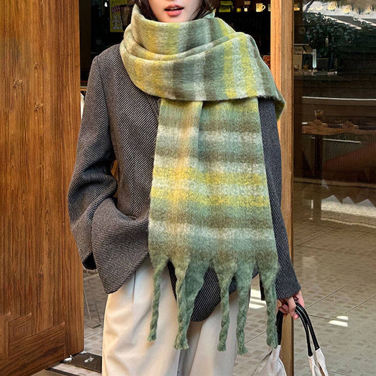 ボリューム マフラー 大判 レディース 秋冬 韓国 ふわふわ もこもこ 防寒 保温 おしゃれ ボーダー柄 フリンジマフラー 通勤 通学 暖かい 大人可愛い 大人女子