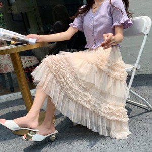 【送料無料】 ロングスカート  フリル  シフォン・チュール  無地  Aライン・フレア  フェミニン  透け感。シースルー  ハイウェスト   ひざ丈・マキシ丈  アシンメトリー・アンバランス  レディースファッション  可愛い  30代・40代  春  お出かけ・お呼ばれ・パーティ