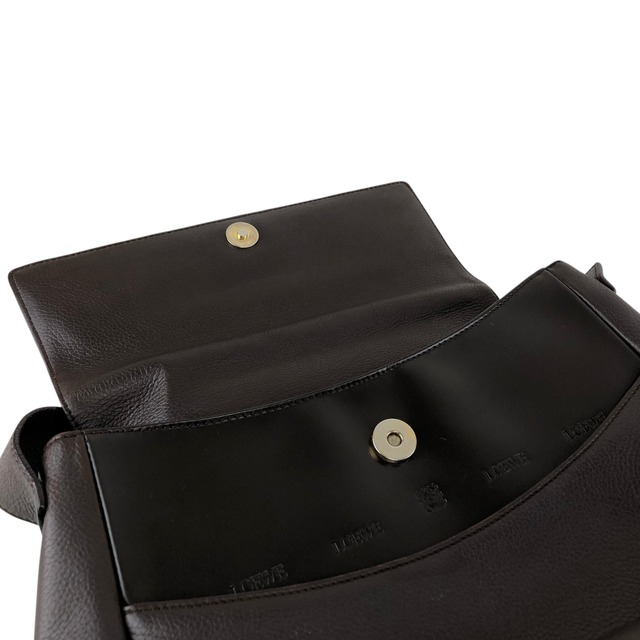 LOEWE ロエベ ショルダーバッグ ダークブラウン ロゴ レザー フラップ vintage ヴィンテージ オールド siikib