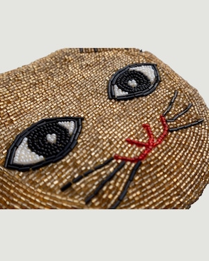 【古着】ねこのゴールドビーズポシェット