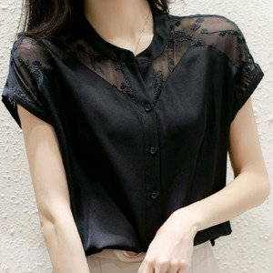 フェミニン無地半袖レースシャツ 【LFT12】