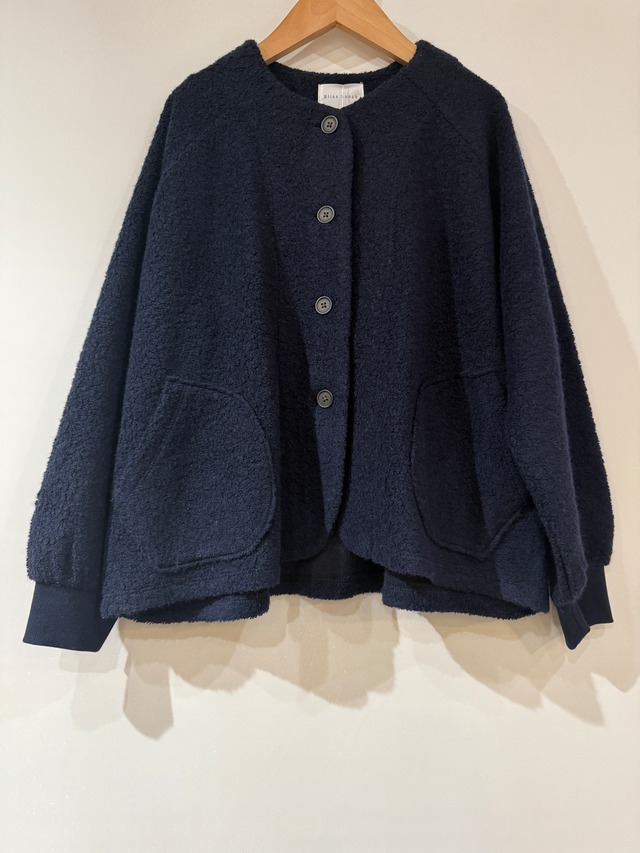 送料無料:Bliss Bunch ブリスバンチ/毛混パイルリブラグランノーカラージャケット ネイビー