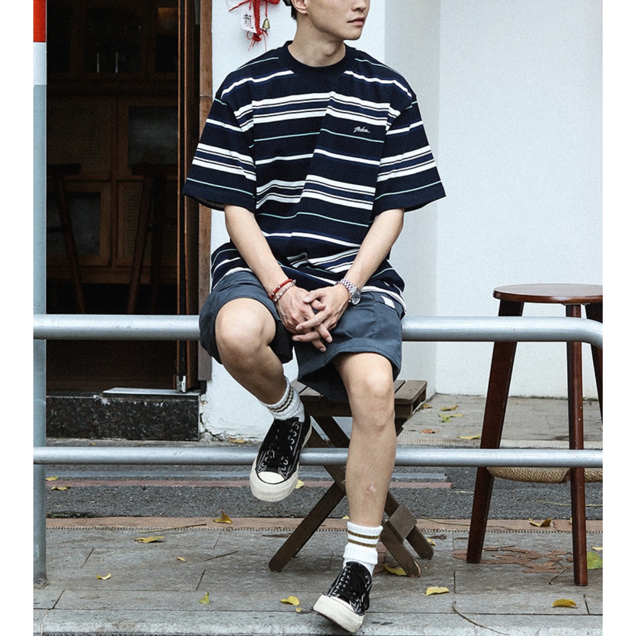 Navy stripe oversized tee 0864 - 6