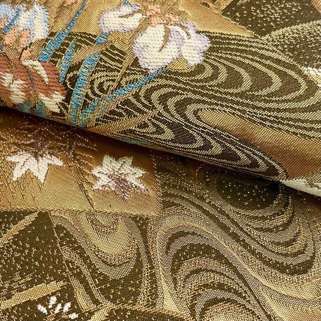 袋帯 宝寿錦 地紙に花模様 流水 金色 金糸 O-4082 