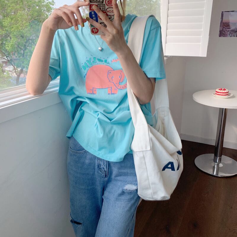 プリントTシャツ シャツ サマールーズ薄手ラウンドネックプルオーバー 夏物 Oネック ビッグFスモールZ韓国68824561082