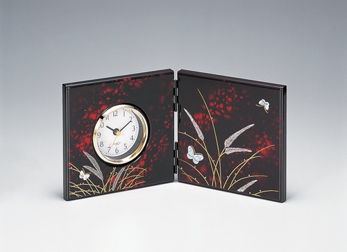 36-3909 漆芸屏風時計（小） 別甲塗 武蔵野 Lacquer Folding Screen Clock MUSASHINO