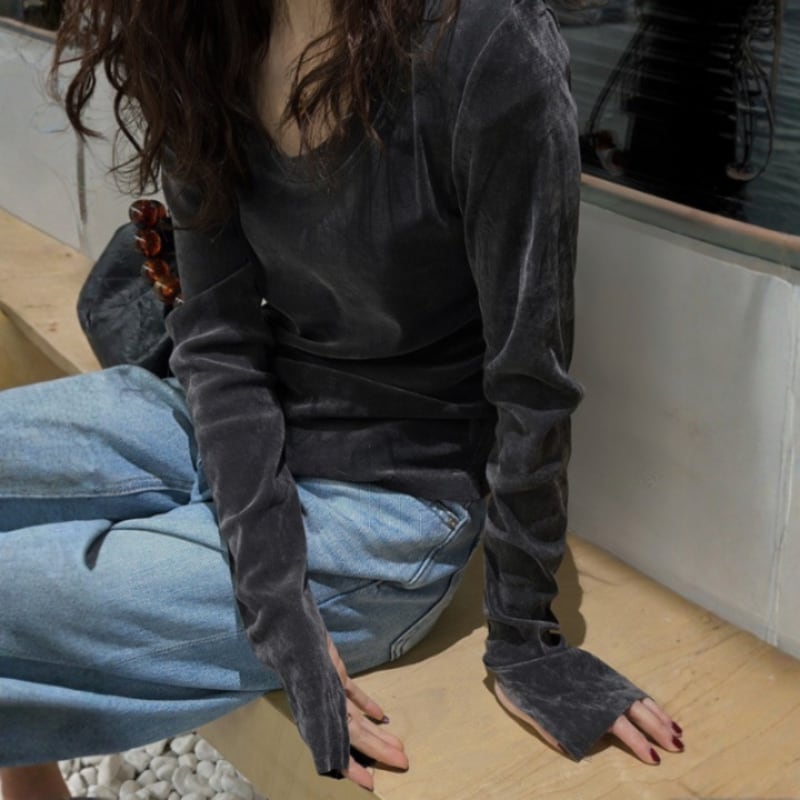 Slit sleeve velour tops 2 colors V2648