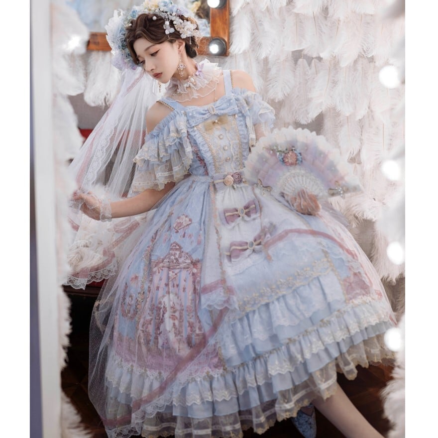 ロリータファッション 甘ロリ 水色・ピンク レースリボン姫ロリ8点