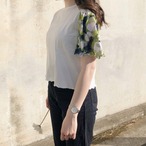 丸模様の柄が可愛いトップス 柄スリーブTシャツ｜グリーン｜サムネイル1