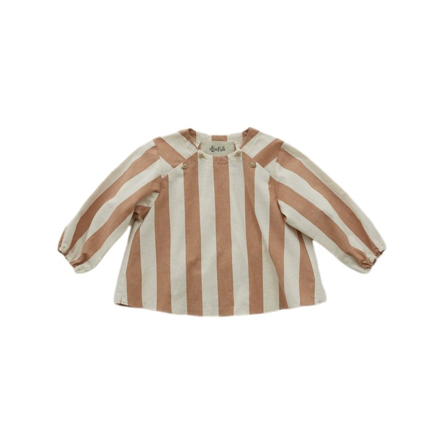 【eLfinFolk】Cotton linen Wide stripe Baby blouse-90