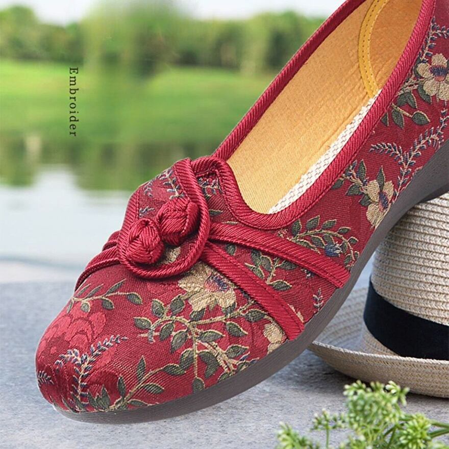 サブカル 服 地雷系 通販 チャイナシューズ パンプス レトロ 中華結び 民族風 刺繍 繊細 花柄 民族調 華ロリ ローヒール 軽量