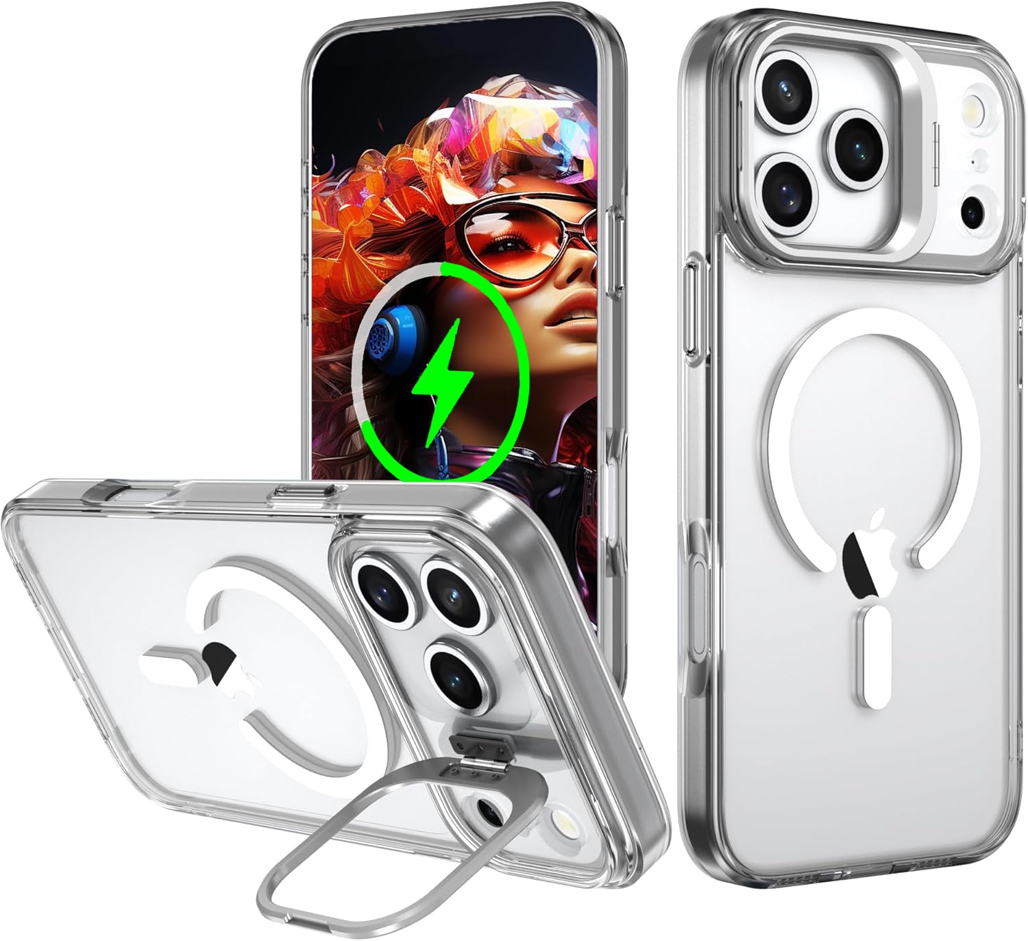 【純正MagSafe対応・スタンド機能 】iPhone 18pro 用 ケース Magsafe対応 ワイヤレス充電 隠しスタンド (クリア)