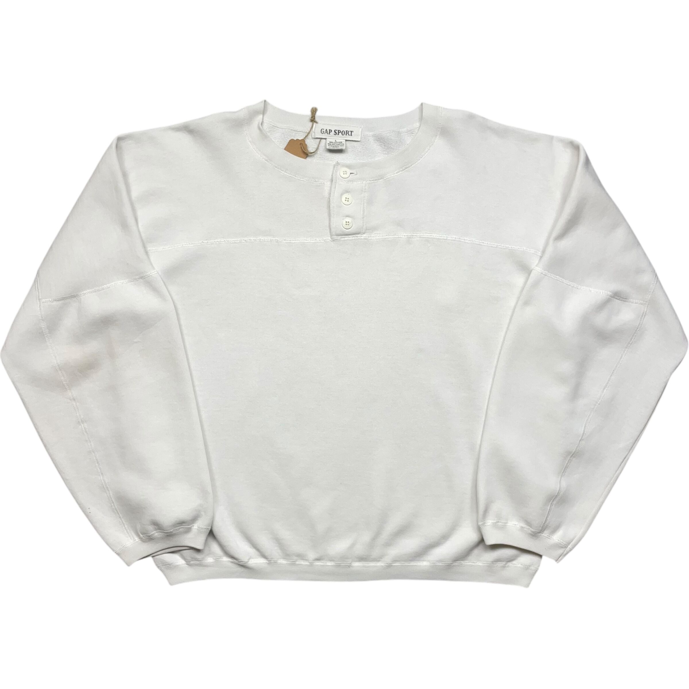 《L》OLD GAP オールドギャップ スウェット ラグランスリーブ ハーフボタン 無地 ホワイト 90年代 vintage no.6221