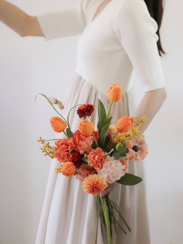 〈 完成品販売ブーケ 〉tulip orange artificial flower bouquet