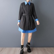 レイヤード風 配色 シャツワンピース  00130