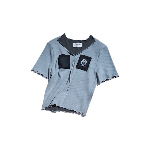 【YUKI SHIMANE】Contrast Rib Fitted Tee (Charcoal × Blue)〔summer item〕