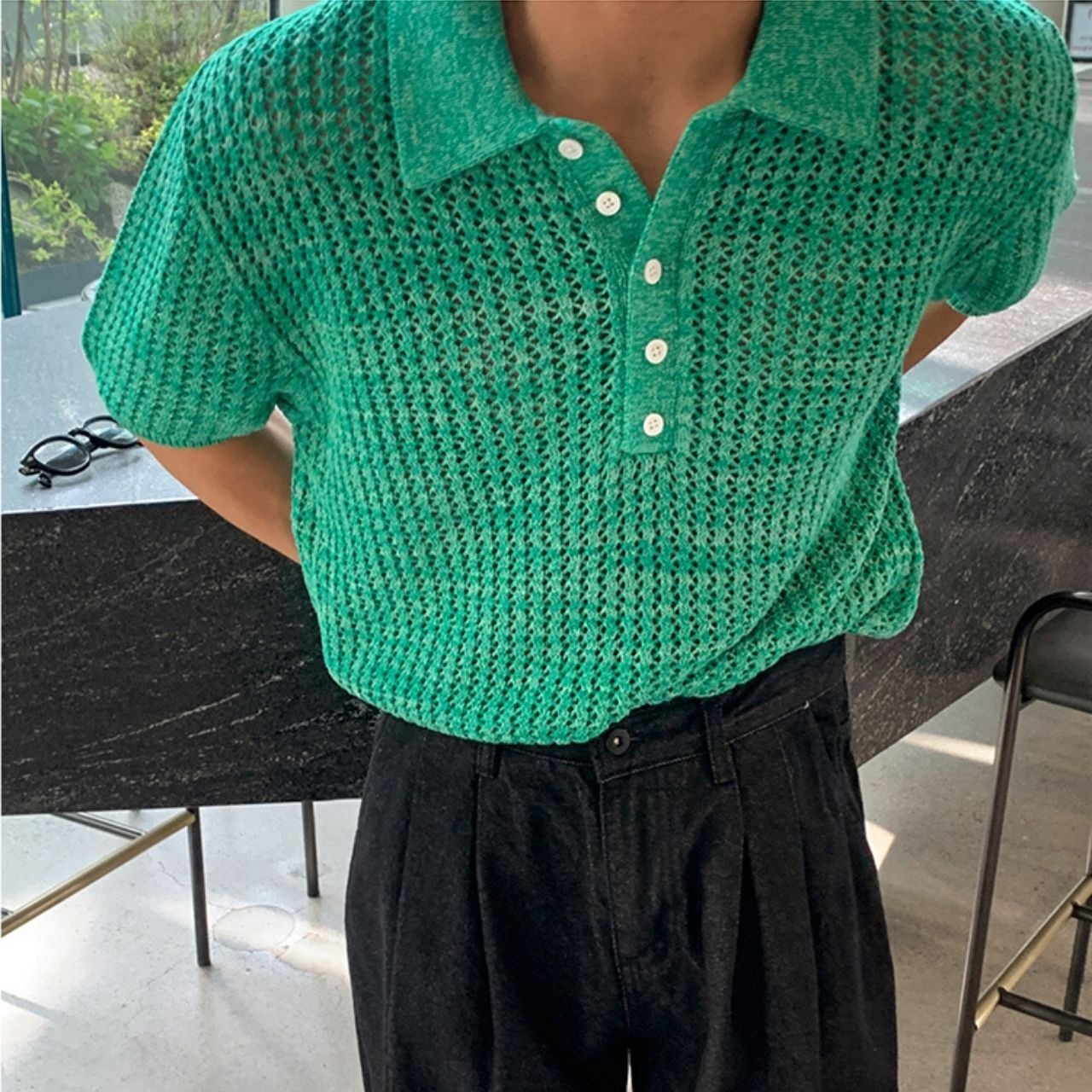 ルーズカラーニットポロシャツ　MT0080438