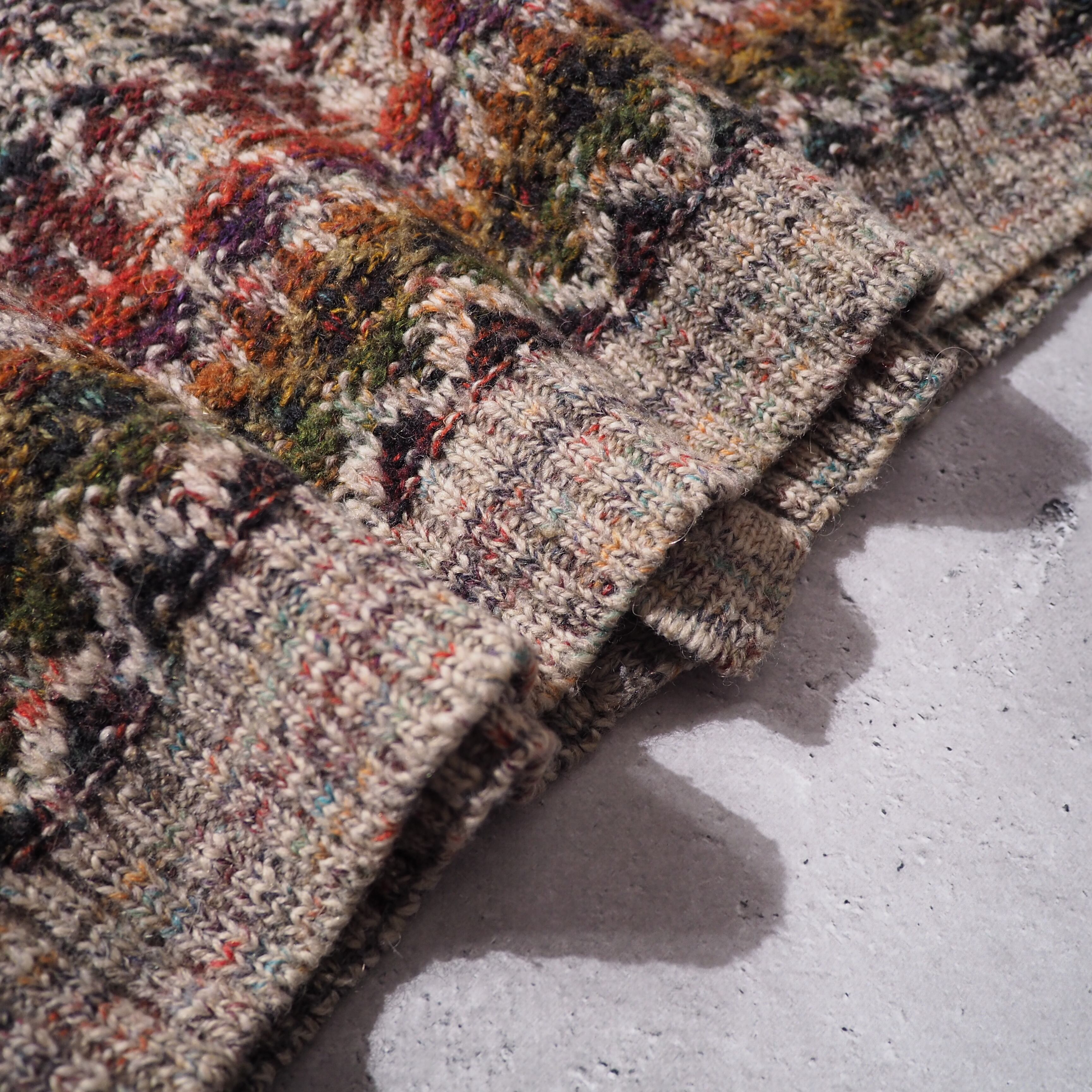 ” 極彩 ” Richly multi color plain weave vintage loose knit cardigan