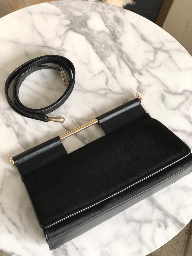 GUCCI　グッチ　ロゴ　ハラコ　メタルハンドル　フラップ　2WAY　ハンドバッグ　ショルダーバッグ　ブラック　vintage　ヴィンテージ　オールド　8ftbm8