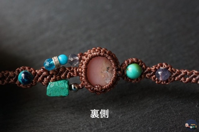 ピンクオパール＆クリソコラ＆ターコイズのマクラメブレスレット