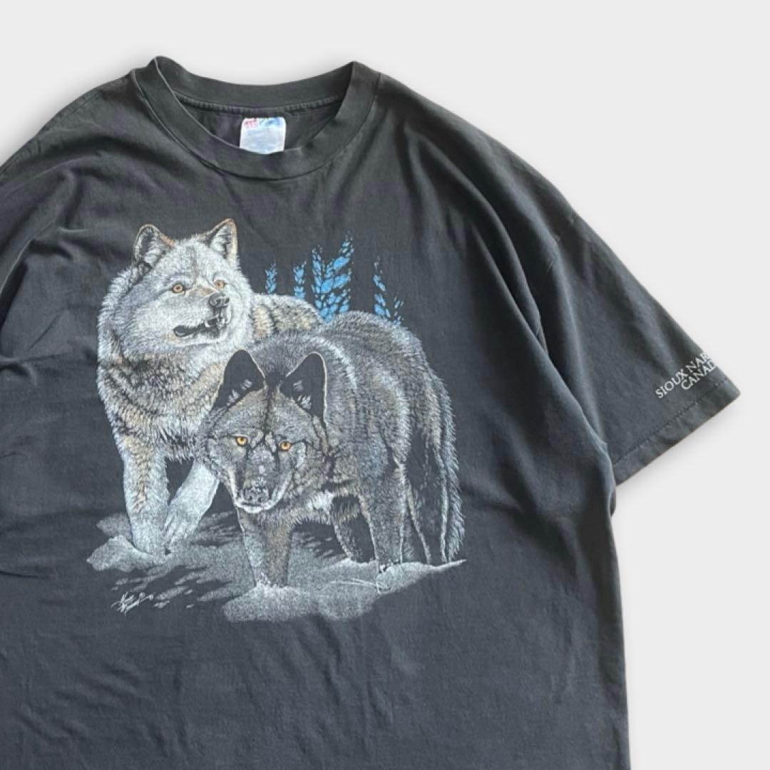USA製 90s Hanes 動物 オオカミ Tシャツ 黒 グッドレギュラー USA製 90s Hanes 動物 オオカミ Tシャツ 黒 グッドレギュラー | LUCKY