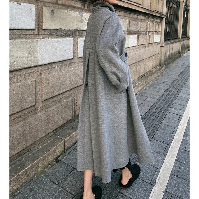 【ハイネックダブルブレストロング丈コート 】P02145