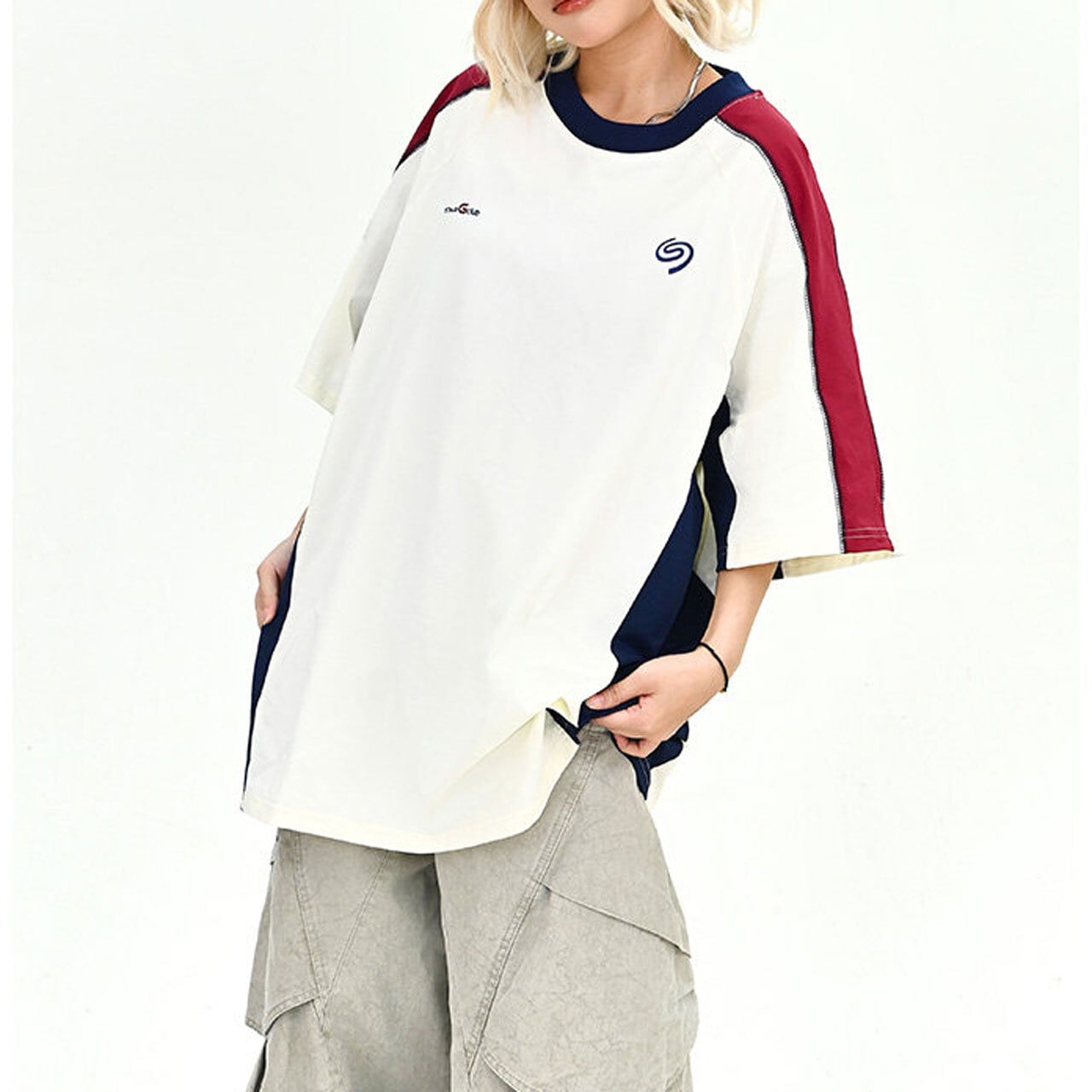 パネルデザインラグランルーズラインTシャツ 2col R02034