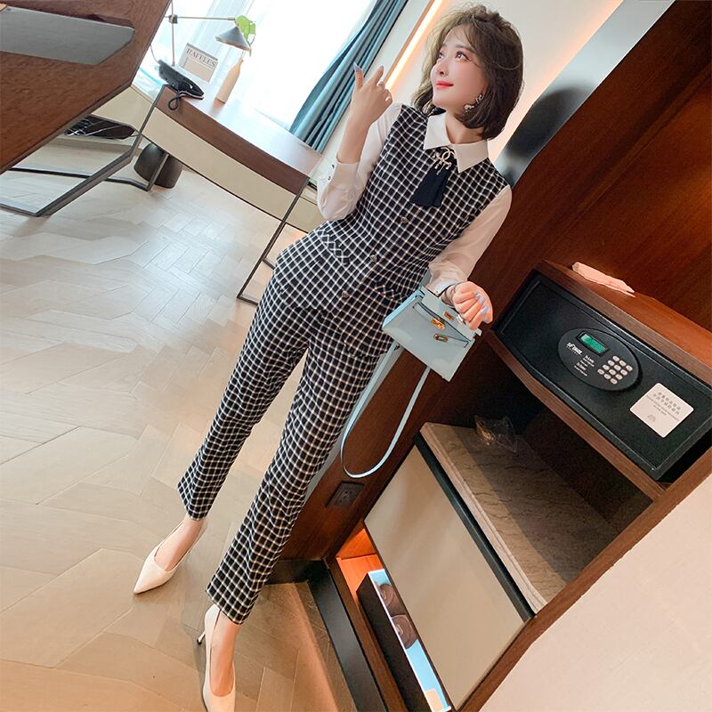 スタイルシャツ ハイウェストウェスト格子柄パンツ オータム 秋物 MIUCO46051453827