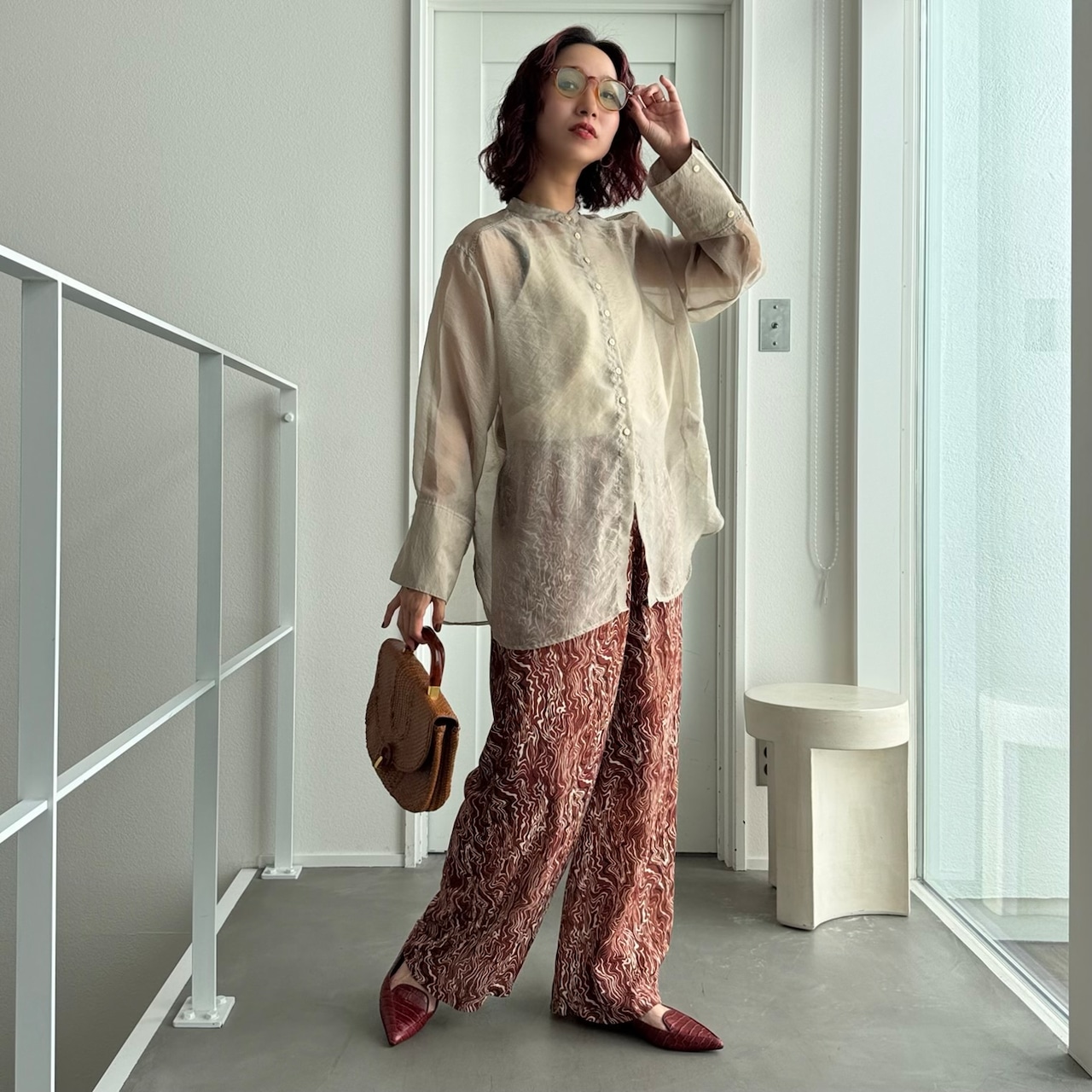 ウェーブペイント柄PT/オレンジブラウン