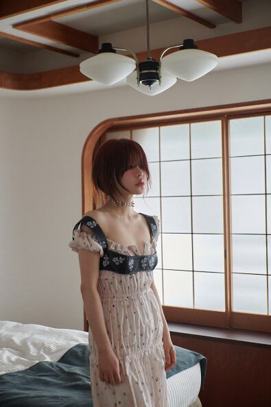 freckle] ruffle long open dress in flower 正規品 韓国