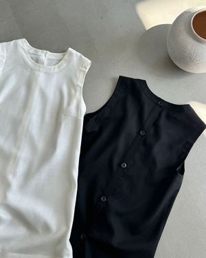 バックボタンラウンドネックロングシャツ 2color A1039