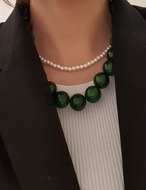 GreenPearl 2line Necklace