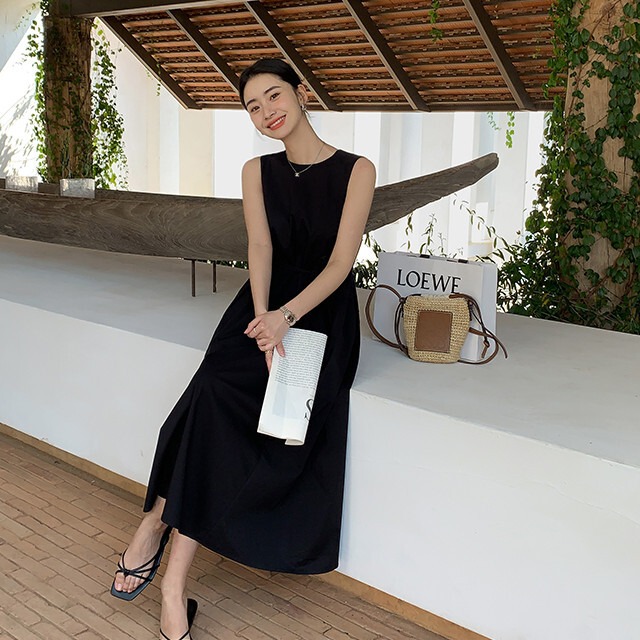 ワンピース レディース ロング丈 ロングワンピ ノースリーブ バック 