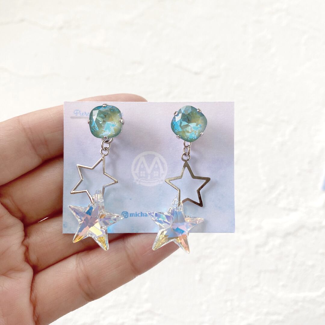 2way流れ星とエメラルドの惑星(ピアス/イヤリング) | o-sanocean