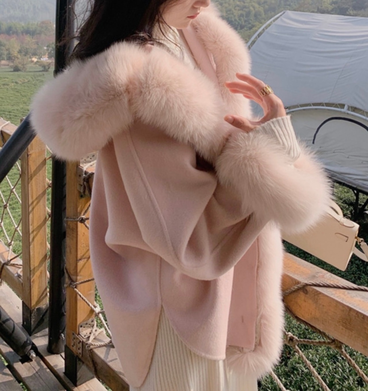 Fur coat offwhite&pink〖No.SU04/OB12〗