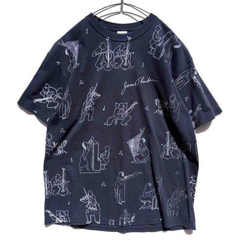【James Thurber】Vintage All-Over Print Orchestra Print T-Shirt【1990s-】Vintage Print T-Shirt