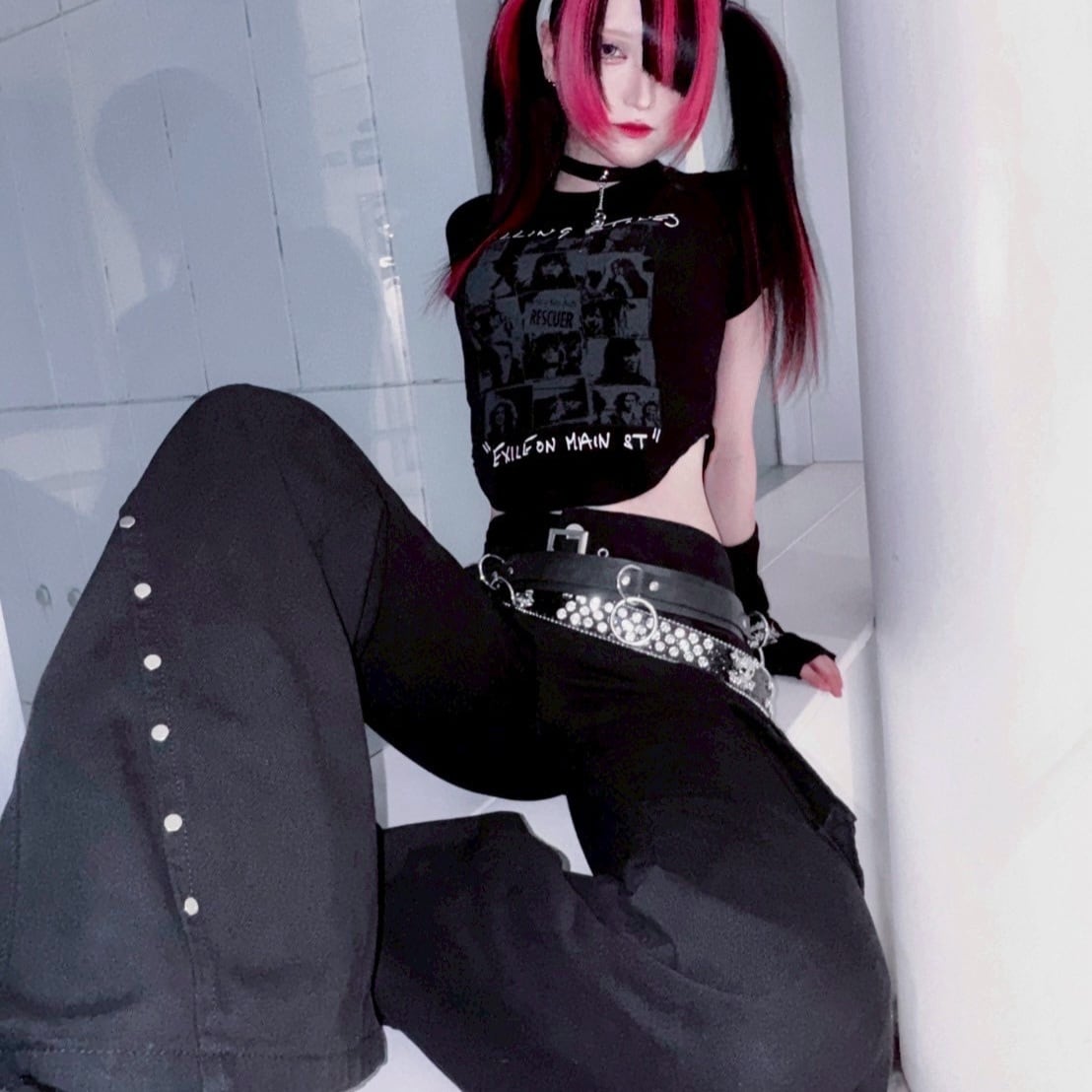 【6/6新着】ベルトスタッズ カーゴフレアパンツ