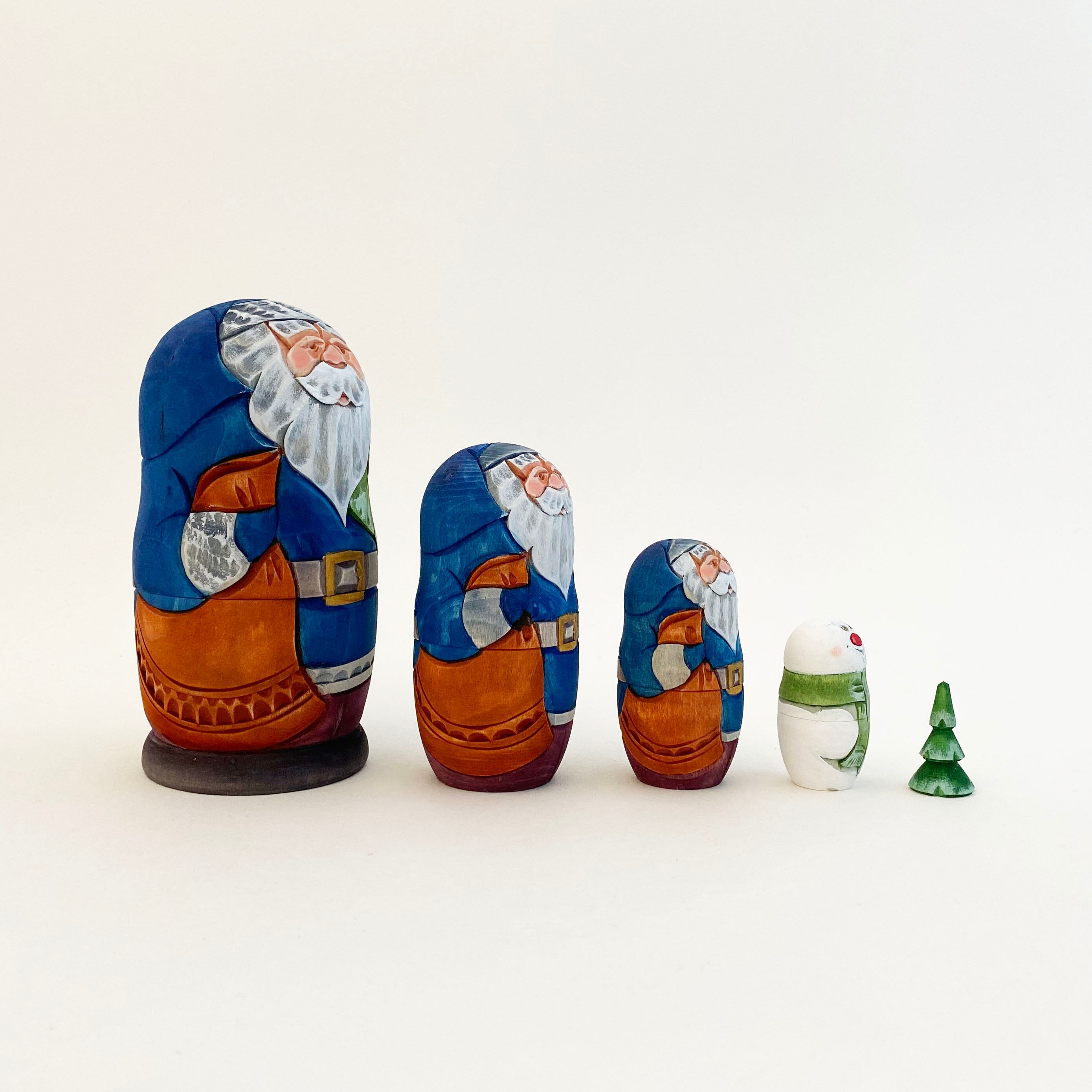 サンタ 木彫マトリョーシカ(コブロフ工房/5個組)