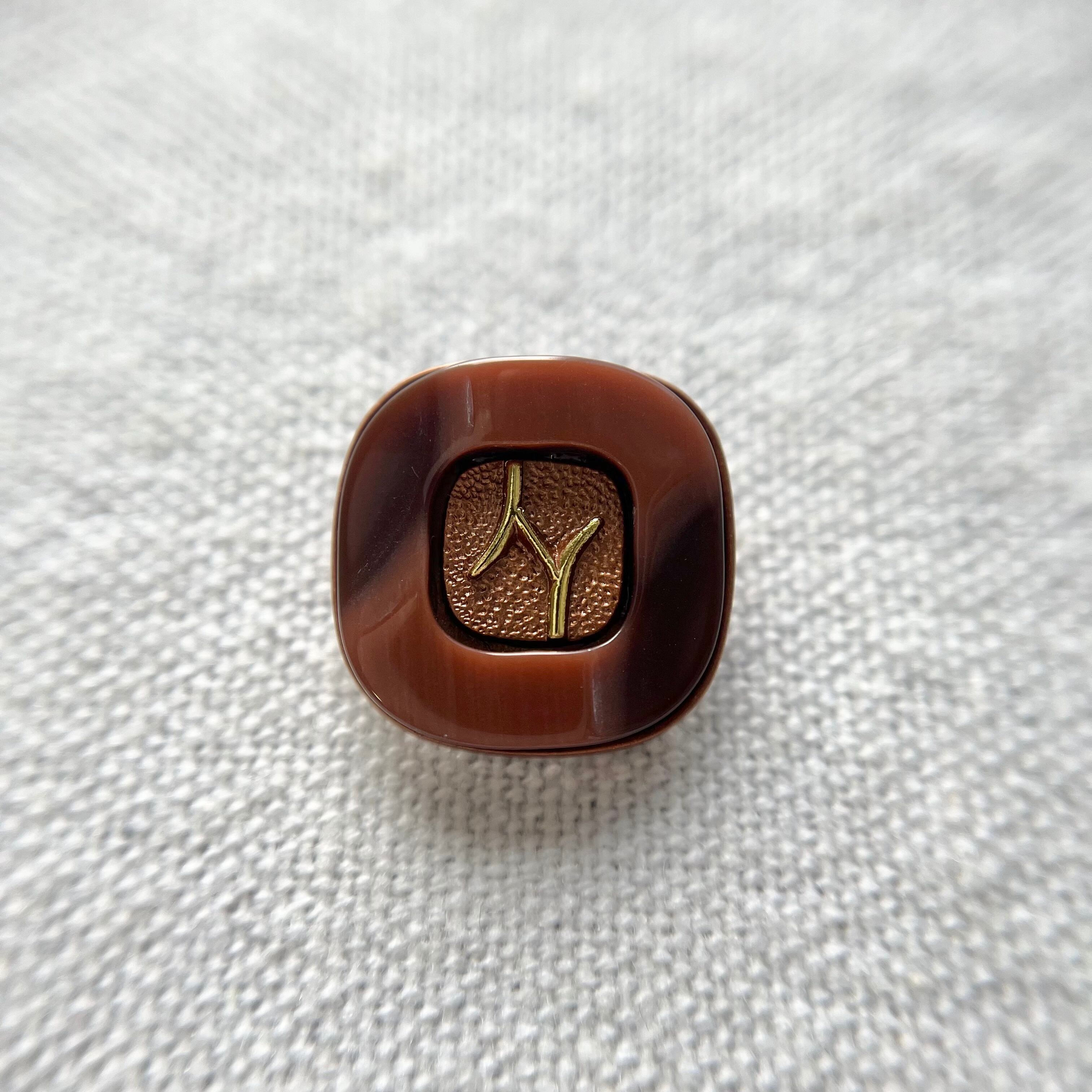 ●『2個セット』スクエア マーブルブラウン×ゴールドライン 17.5㎜