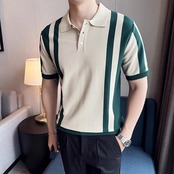 block striped knit polo shirt 00269