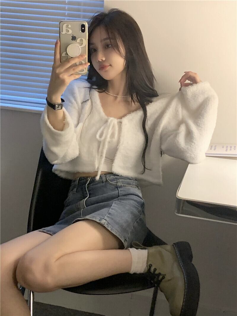 オータムショートセーター レース 秋物 レースアップ モンロー75099437005