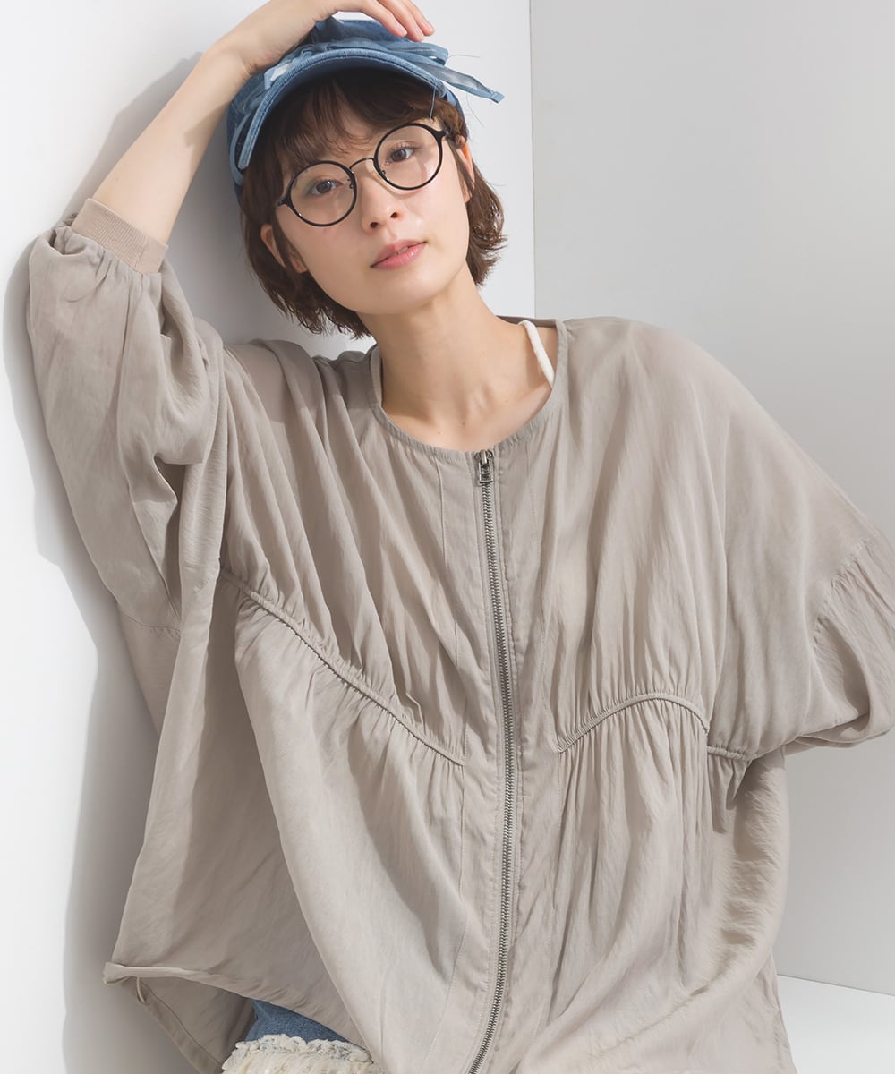 K52069 シアー無地布帛ZIPモモンガブルゾン / Sheer Solid Fabric