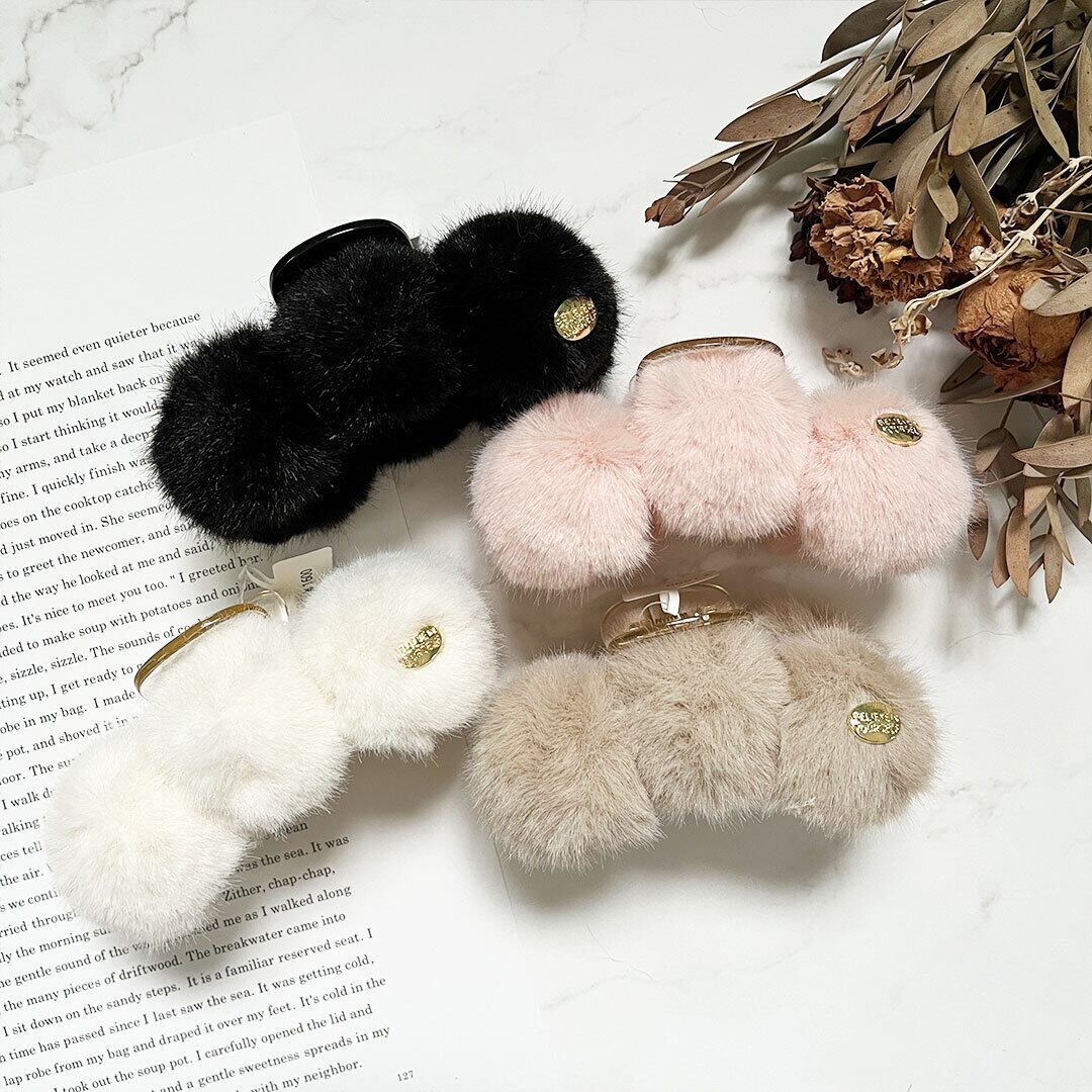 ハンドメイド♡♡ファーバンスクリップ♡♡Fancyギンガムチェックパープル ハンドメイドファーバンスクリップFancyギンガムチェックパープル