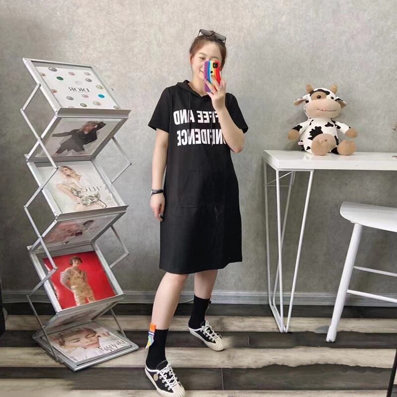 スプリングフード半袖スリーブドレス ハーフスリーブ 大きめサイズ 春物 ミックスインファッション2574604789