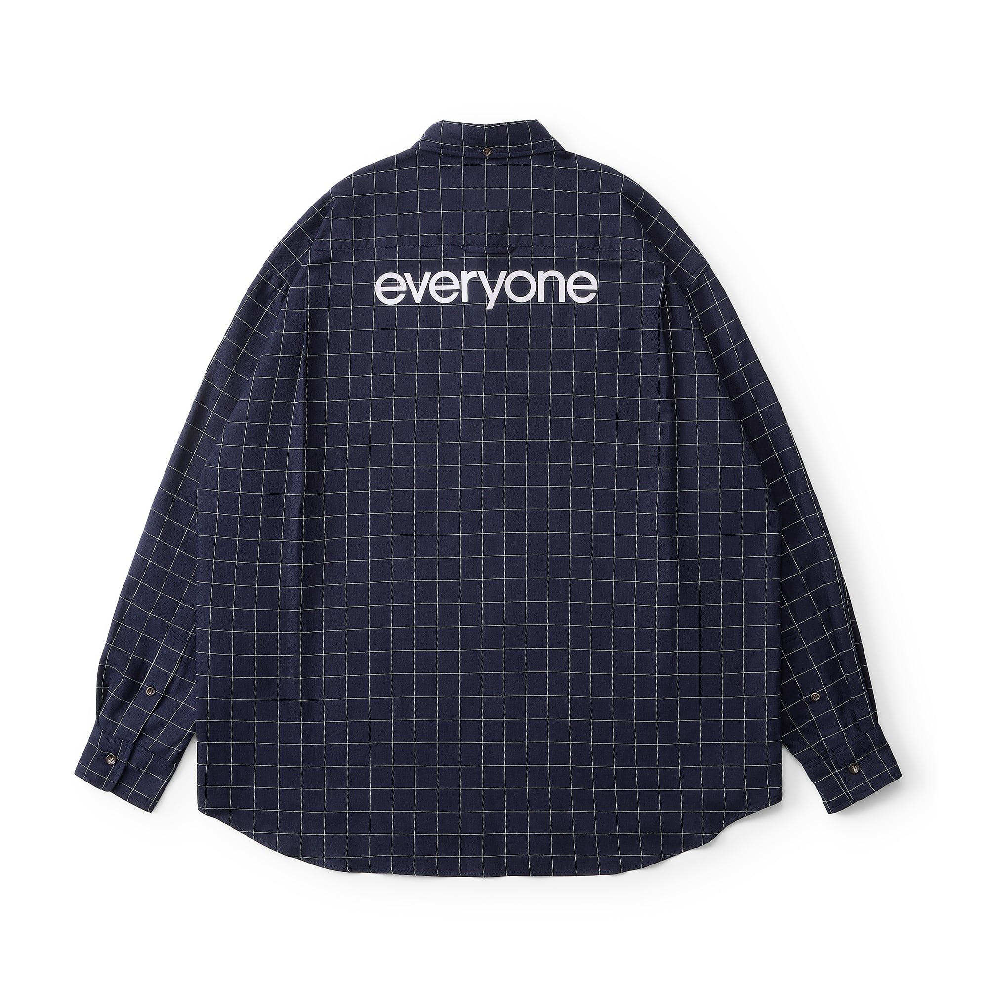 everyone back logo window-pane check button down shirt (NAVY